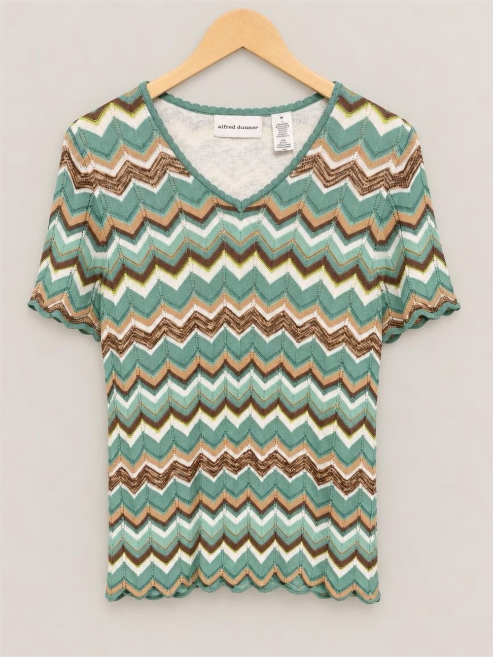 Alfred Dunner Teal Chevron Short-Sleeve V-Neck Top
